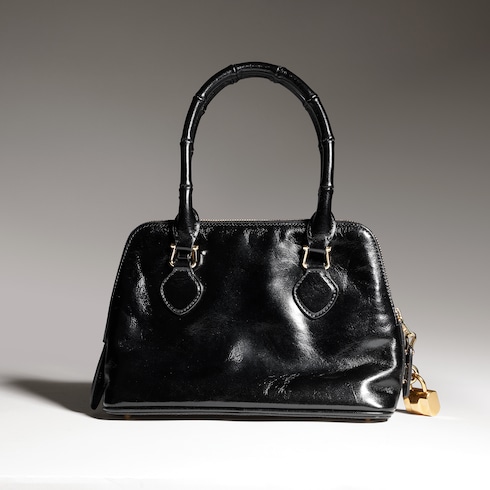 Small bamboo-effect top handle bag