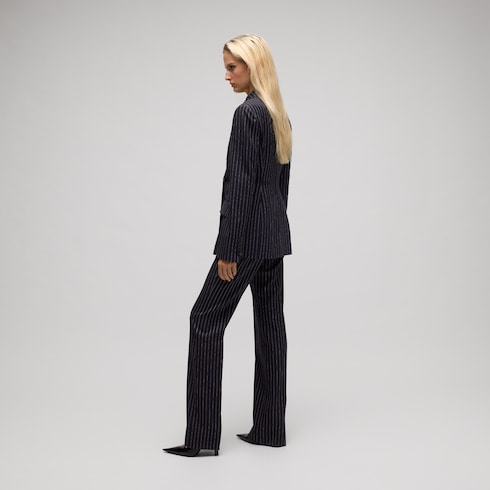 Pantalone in seta e lana gessata