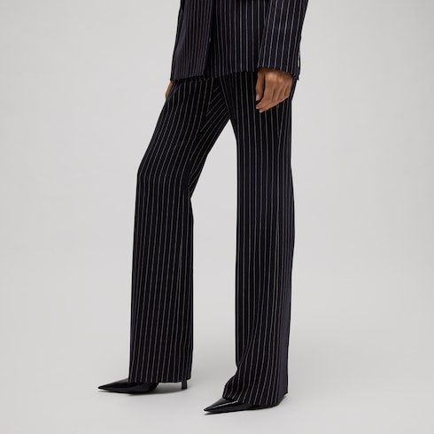 Pantalone in seta e lana gessata