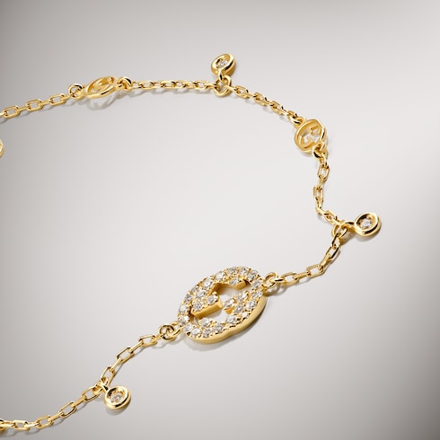 Gucci Interlocking系列18K金钻石手链