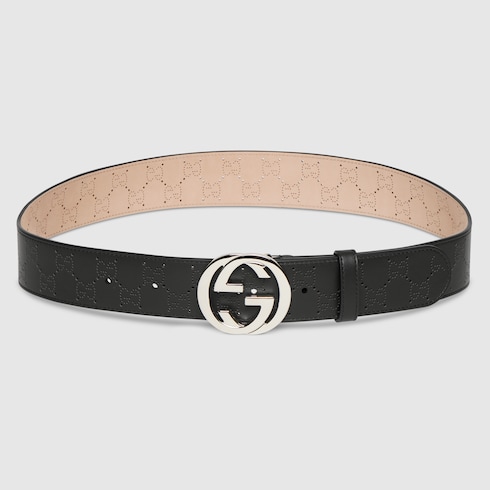 Gucciグッチ GGパターン ベルト　バンブー Belt with Interlocking G buckle in black perforated GG leather