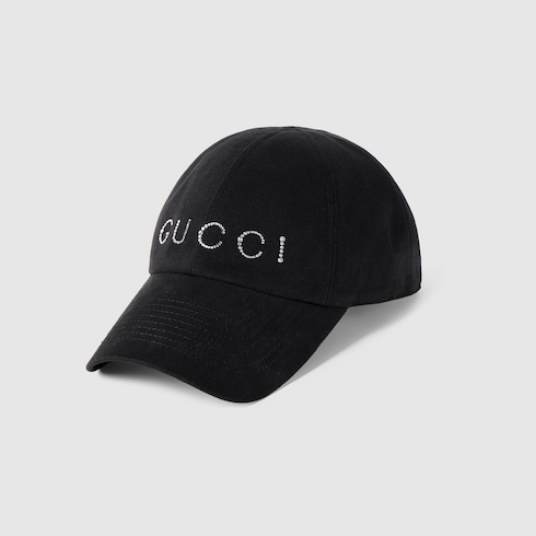 Canvas baseball hat with print in black | GUCCI® US