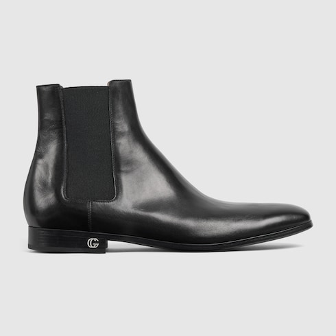 Men's ankle boot with elastic insert in black leather | GUCCI® US