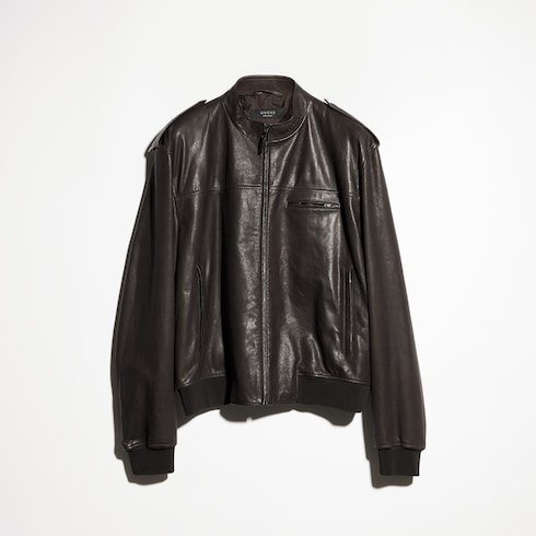 Grainy leather bomber jacket