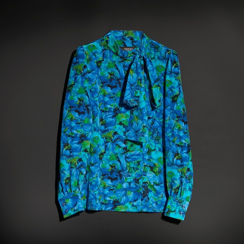 Camicia stampata in seta crêpe de chine