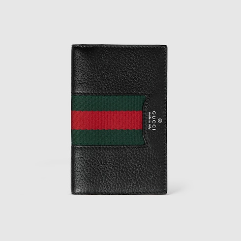 Web Trademark card case in black leather | GUCCI® US