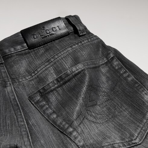 Cotton denim pants with coating