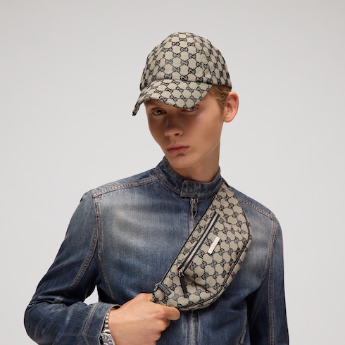 GG canvas baseball hat with crystals in beige and black | GUCCI® US