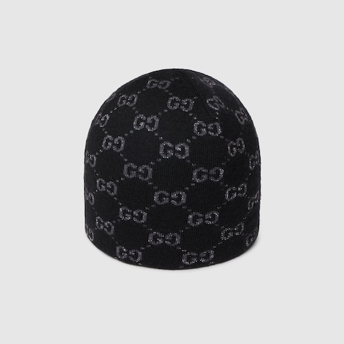 GG wool viscose lamé jacquard hat in black | GUCCI® US