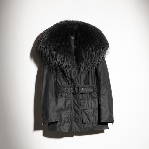Veste en coton enduit avec shearling