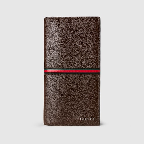 ウェブ付き ロングウォレット ・ダークブラウン レザー | GUCCI公式