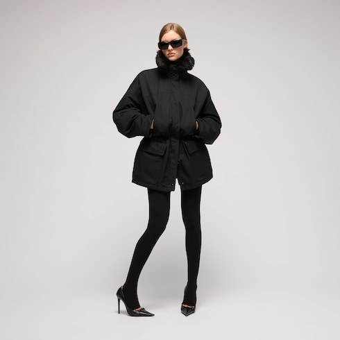 Technical cotton faille jacket with shearling