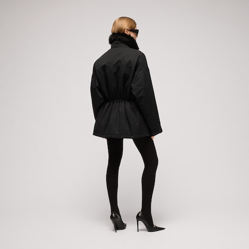 Technical cotton faille jacket with shearling
