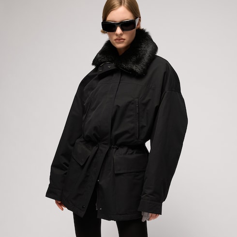 Technical cotton faille jacket with shearling