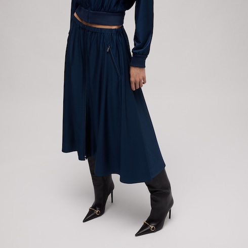 Printed shiny fluid stretch silk skirt