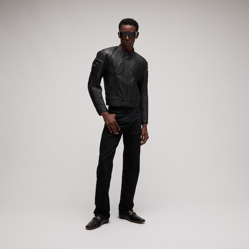 Soft grainy bull leather biker jacket