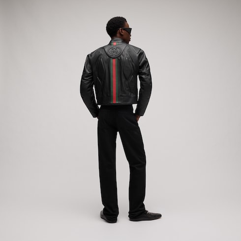 柔软粒面牛皮革机车夹克