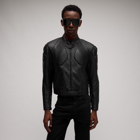 Soft grainy bull leather biker jacket