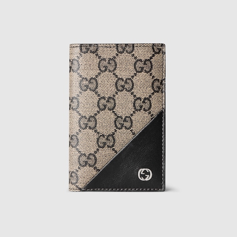 GUCCI GGパターン ケース Card case wallet with Interlocking G in beige and black GG canvas