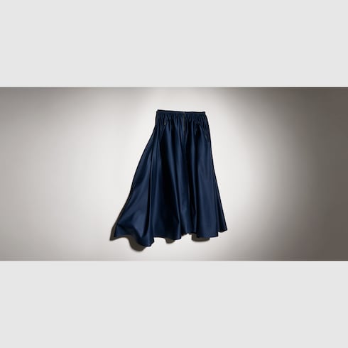Printed shiny fluid stretch silk skirt