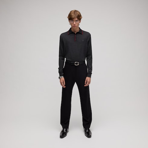 Fine wool knit polo shirt