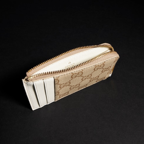Zip card case with color slots in sand and brown GG canvas | GUCCI® FI