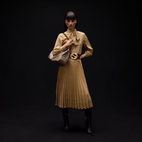 Printed silk habotai chemisier dress