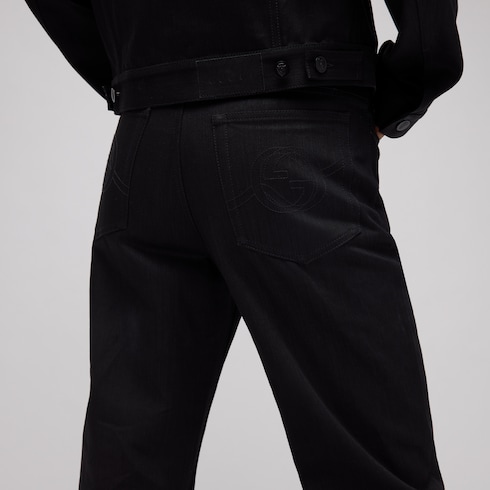 Pantaloni in denim di cotone con ricamo