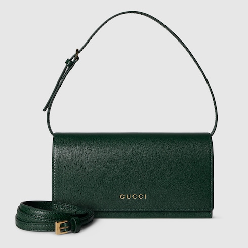 Mini pouch with strap in green leather | GUCCI® US