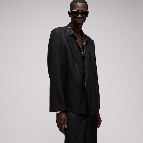 Wool jacket with chintzed finish