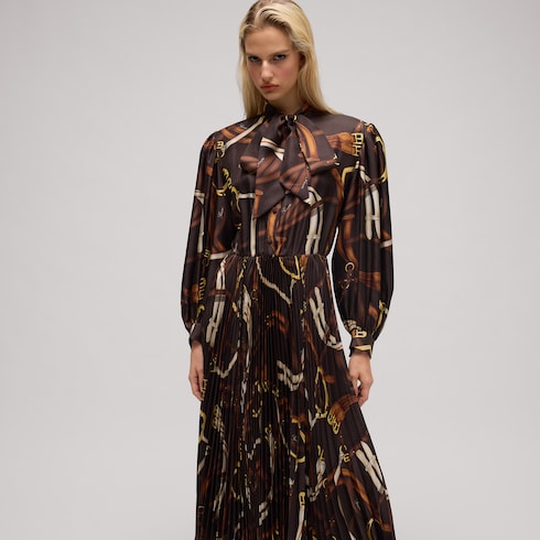 Vestido camisero de sarga de seda estampada