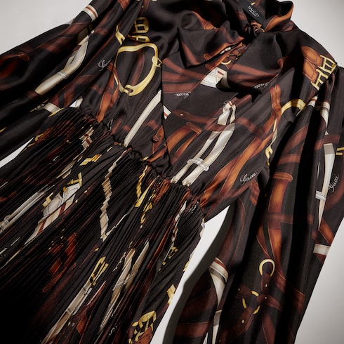 Vestido camisero de sarga de seda estampada