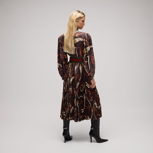 Vestido camisero de sarga de seda estampada