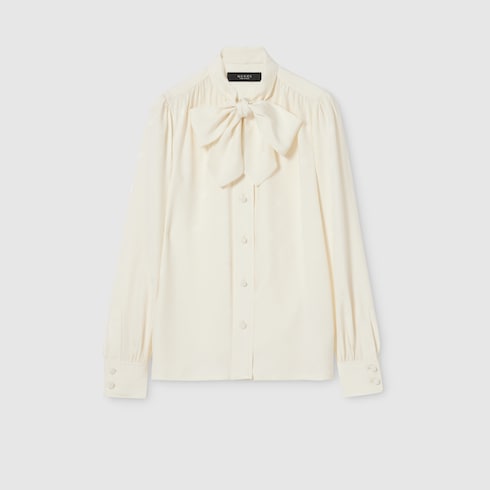 Bluse aus Seidensatin-Crêpe mit GG