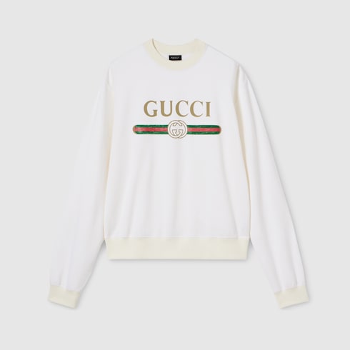 Cashmere blend sweatshirt with print in white | GUCCI® US