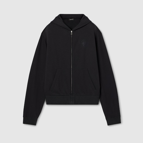 Cashmere blend zip jacket with embroidery in black | GUCCI® US