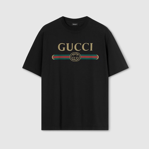 GUCCI ロゴプリント Tシャツ 黒　160センチ Silk blend jersey T-shirt with print in black | GUCCI® US