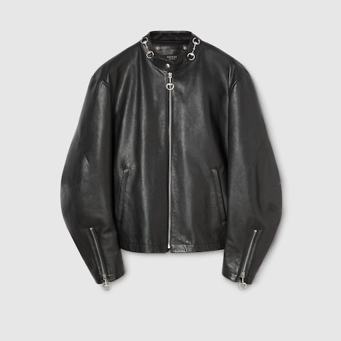 ホースビット付き レザー ジャケット ・ブラック GGキャンバス | GUCCI公式