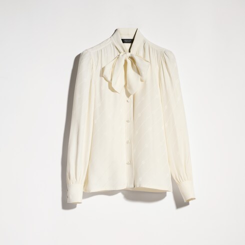 Bluse aus Seidensatin-Crêpe mit GG