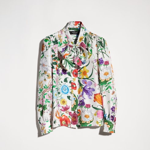 Camisa de sarga de seda estampada con lazo