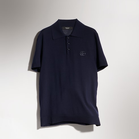 Knit wool polo shirt with embroidery