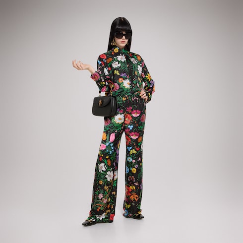 Printed silk twill pants