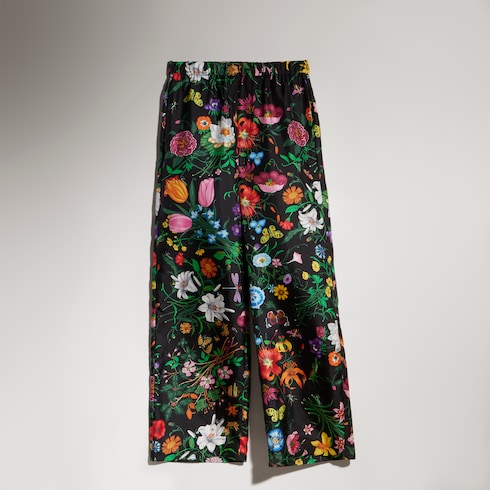 Pantalón de sarga de seda con estampado
