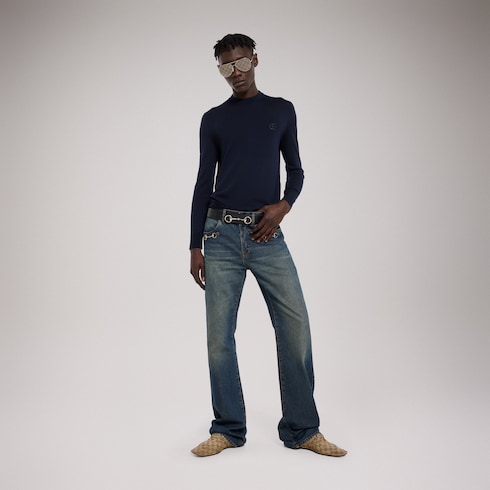 Knit wool sweater with embroidery