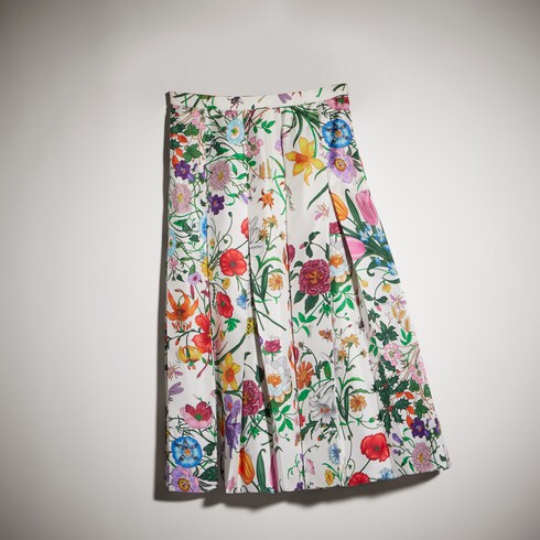 Gonna plissettata in twill di seta con stampa