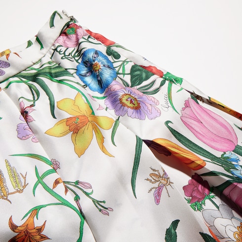 Printed silk twill pleated skirt