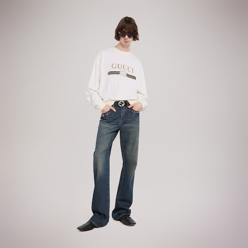 Cashmere blend sweatshirt with print in white | GUCCI®