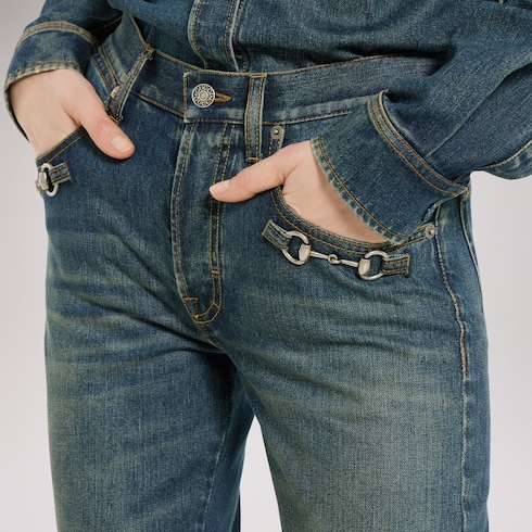 Cotton denim pants with Horsebit