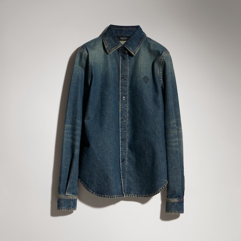 Camicia in denim di cotone con ricamo