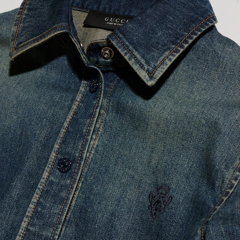 Cotton denim shirt with embroidery